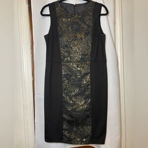 IMAN Black and Gold Floral Formfitting Sleeveless Dress Size M